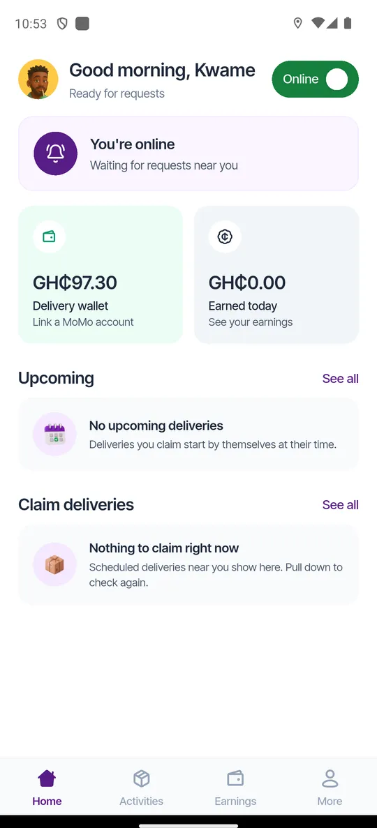 The Razzo Rider app home screen